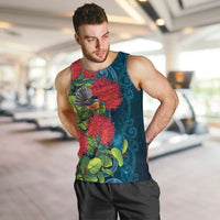 New Zealand Matariki Piwakawaka Men Tank Top Maori Koru With Pohutukawa Flowers