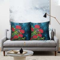 New Zealand Matariki Piwakawaka Pillow Cover Maori Koru With Pohutukawa Flowers