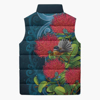 New Zealand Matariki Piwakawaka Sleeveless Puffer Jacket Maori Koru With Pohutukawa Flowers