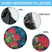 New Zealand Matariki Piwakawaka Spare Tire Cover Maori Koru With Pohutukawa Flowers