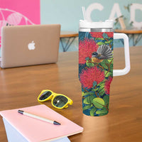 New Zealand Matariki Piwakawaka Tumbler With Handle Maori Koru With Pohutukawa Flowers