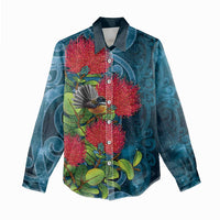New Zealand Matariki Piwakawaka Women Casual Shirt Maori Koru With Pohutukawa Flowers