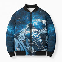 New Zealand Matariki Bomber Puffer Jacket Pigeon Kereru Maori Fern Art