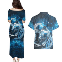 New Zealand Matariki Couples Matching Puletasi and Hawaiian Shirt Pigeon Kereru Maori Fern Art