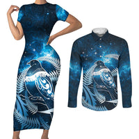 New Zealand Matariki Couples Matching Short Sleeve Bodycon Dress and Long Sleeve Button Shirt Pigeon Kereru Maori Fern Art