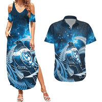 New Zealand Matariki Couples Matching Summer Maxi Dress and Hawaiian Shirt Pigeon Kereru Maori Fern Art
