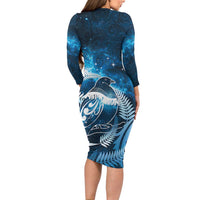 New Zealand Matariki Family Matching Long Sleeve Bodycon Dress and Hawaiian Shirt Pigeon Kereru Maori Fern Art LT05 - Polynesian Pride