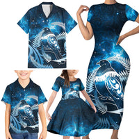New Zealand Matariki Family Matching Short Sleeve Bodycon Dress and Hawaiian Shirt Pigeon Kereru Maori Fern Art LT05 - Polynesian Pride