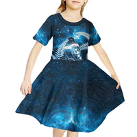 New Zealand Matariki Kid Short Sleeve Dress Pigeon Kereru Maori Fern Art