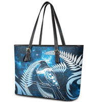 New Zealand Matariki Leather Tote Bag Pigeon Kereru Maori Fern Art