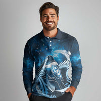 New Zealand Matariki Long Sleeve Polo Shirt Pigeon Kereru Maori Fern Art