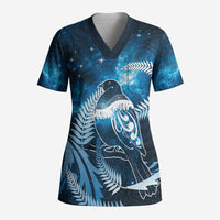 New Zealand Matariki Scrub Top Pigeon Kereru Maori Fern Art LT05 Adult Blue - Polynesian Pride