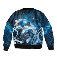 New Zealand Matariki Sleeve Zip Bomber Jacket Pigeon Kereru Maori Fern Art