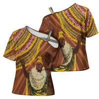 Hawaii King Kamehameha Cross Shoulder Shirt Hawaiian Kakau Pattern With Leis LT05 - Polynesian Pride