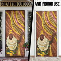 Hawaii King Kamehameha Door Cover Hawaiian Kakau Pattern With Leis