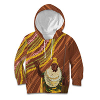 Hawaii King Kamehameha Kid Hoodie Hawaiian Kakau Pattern With Leis LT05 Hoodie Brown - Polynesian Pride