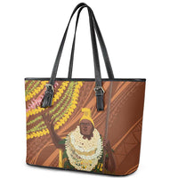 Hawaii King Kamehameha Leather Tote Bag Hawaiian Kakau Pattern With Leis LT05 - Polynesian Pride