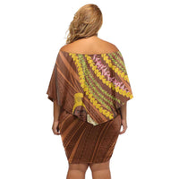 Hawaii King Kamehameha Off Shoulder Short Dress Hawaiian Kakau Pattern With Leis