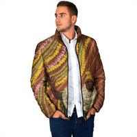 Hawaii King Kamehameha Padded Jacket Hawaiian Kakau Pattern With Leis