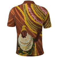 Hawaii King Kamehameha Polo Shirt Hawaiian Kakau Pattern With Leis
