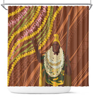 Hawaii King Kamehameha Shower Curtain Hawaiian Kakau Pattern With Leis LT05 Brown - Polynesian Pride