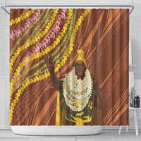 Hawaii King Kamehameha Shower Curtain Hawaiian Kakau Pattern With Leis LT05 - Polynesian Pride