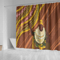 Hawaii King Kamehameha Shower Curtain Hawaiian Kakau Pattern With Leis LT05 - Polynesian Pride