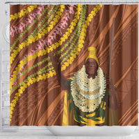 Hawaii King Kamehameha Shower Curtain Hawaiian Kakau Pattern With Leis LT05 - Polynesian Pride