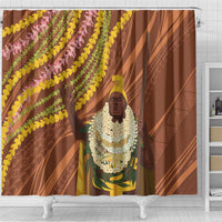 Hawaii King Kamehameha Shower Curtain Hawaiian Kakau Pattern With Leis LT05 - Polynesian Pride
