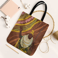 Hawaii King Kamehameha Tote Bag Hawaiian Kakau Pattern With Leis