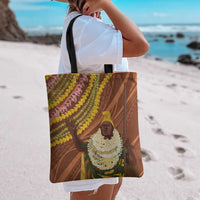 Hawaii King Kamehameha Tote Bag Hawaiian Kakau Pattern With Leis