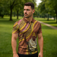 Hawaii King Kamehameha Zipper Polo Shirt Hawaiian Kakau Pattern With Leis