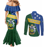 Personalised Solomon Islands Independence Day Couples Matching Mermaid Dress and Long Sleeve Button Shirt With Coat Of Arms LT05 - Polynesian Pride