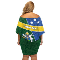 Personalised Solomon Islands Independence Day Off Shoulder Short Dress With Coat Of Arms LT05 - Polynesian Pride
