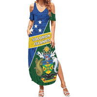 Personalised Solomon Islands Independence Day Summer Maxi Dress With Coat Of Arms LT05 Women Green - Polynesian Pride