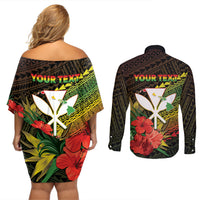 Personalized Hawaii Born and Raised Couples Matching Off Shoulder Short Dress and Long Sleeve Button Shirt Kanaka Maoli Flag Day