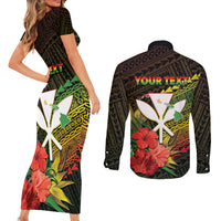 Personalized Hawaii Born and Raised Couples Matching Short Sleeve Bodycon Dress and Long Sleeve Button Shirt Kanaka Maoli Flag Day