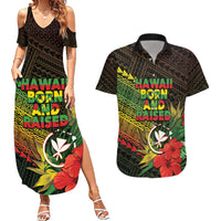 Personalized Hawaii Born and Raised Couples Matching Summer Maxi Dress and Hawaiian Shirt Kanaka Maoli Flag Day LT05 Reggae - Polynesian Pride