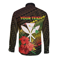 Personalized Hawaii Born and Raised Long Sleeve Button Shirt Kanaka Maoli Flag Day