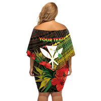 Personalized Hawaii Born and Raised Off Shoulder Short Dress Kanaka Maoli Flag Day LT05 - Polynesian Pride