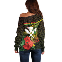 Personalized Hawaii Born and Raised Off Shoulder Sweater Kanaka Maoli Flag Day