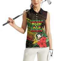 Personalized Hawaii Born and Raised Women Sleeveless Polo Shirt Kanaka Maoli Flag Day