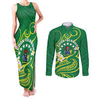 Cook Islands Happy Constitution Day Couples Matching Tank Maxi Dress and Long Sleeve Button Shirt Pattern Tribal Art