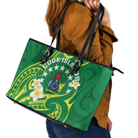 Cook Islands Happy Constitution Day Leather Tote Bag Pattern Tribal Art