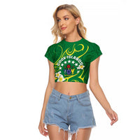 Cook Islands Happy Constitution Day Raglan Cropped T Shirt Pattern Tribal Art