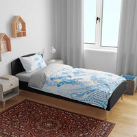 Polynesia Hammerhead Shark Bedding Set Tropical Flowers Tribal Pattern Blue