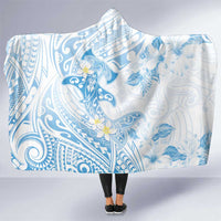 Polynesia Hammerhead Shark Hooded Blanket Tropical Flowers Tribal Pattern Blue LT05 One Size Blue - Polynesian Pride