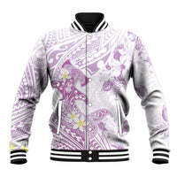 Polynesia Hammerhead Shark Baseball Jacket Tropical Flowers Tribal Pattern Lavender