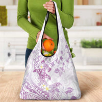 Polynesia Hammerhead Shark Grocery Bag Tropical Flowers Tribal Pattern Lavender