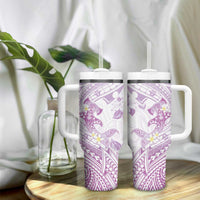 Polynesia Hammerhead Shark Tumbler With Handle Tropical Flowers Tribal Pattern Lavender